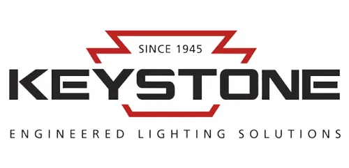 Keystone logo with red outline, "Since 1945," and "Engineered Lighting Solutions" underneath.