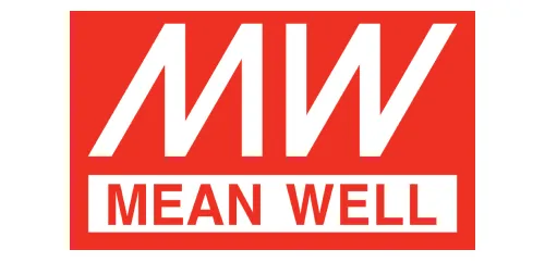 Red and white MEAN WELL logo with large "MW" above the company name in a rectangular box.
