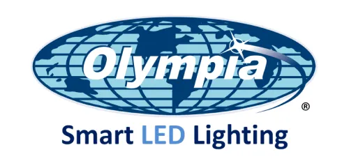 Olympia logo with a globe graphic and the text "Smart LED Lighting" underneath.