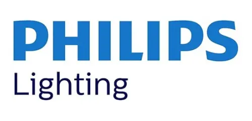 Philips Lighting logo with "PHILIPS" in bold blue letters above "Lighting" in thinner, dark blue text.
