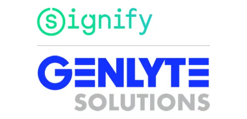 Signify logo above Genlyte Solutions logo on a white background.