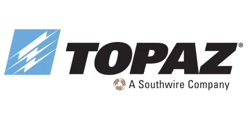 Topaz logo with a blue graphic and bold text; reads "A Southwire Company" underneath.