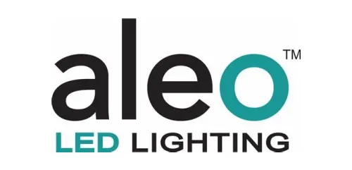 Aleo LED Lighting logo with "aleo" in black and teal, and "LED LIGHTING" in teal and black text below.