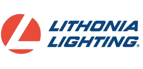 Lithonia Lighting logo with a red icon and bold blue text on a white background.