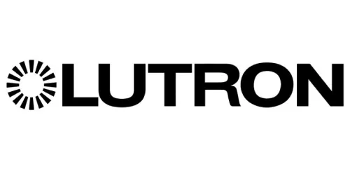 Lutron logo with a sunburst design to the left of the word "LUTRON" in bold black letters.