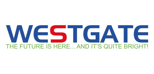 The WESTGATE logo with the tagline "THE FUTURE IS HERE... AND IT'S QUITE BRIGHT!" in green text.